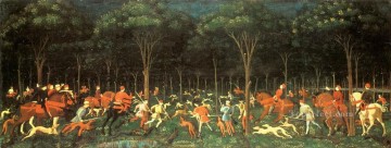 パオロ・ウッチェロ Painting - 『森の狩り』ルネサンス初期 パオロ・ウッチェロ